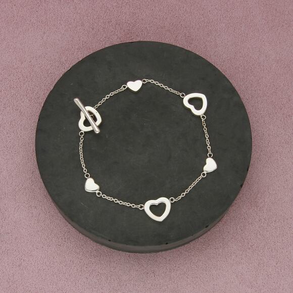 tiffany & co sterling silver open heart link toggle bracelet size 7.5in - Picture 1 of 3
